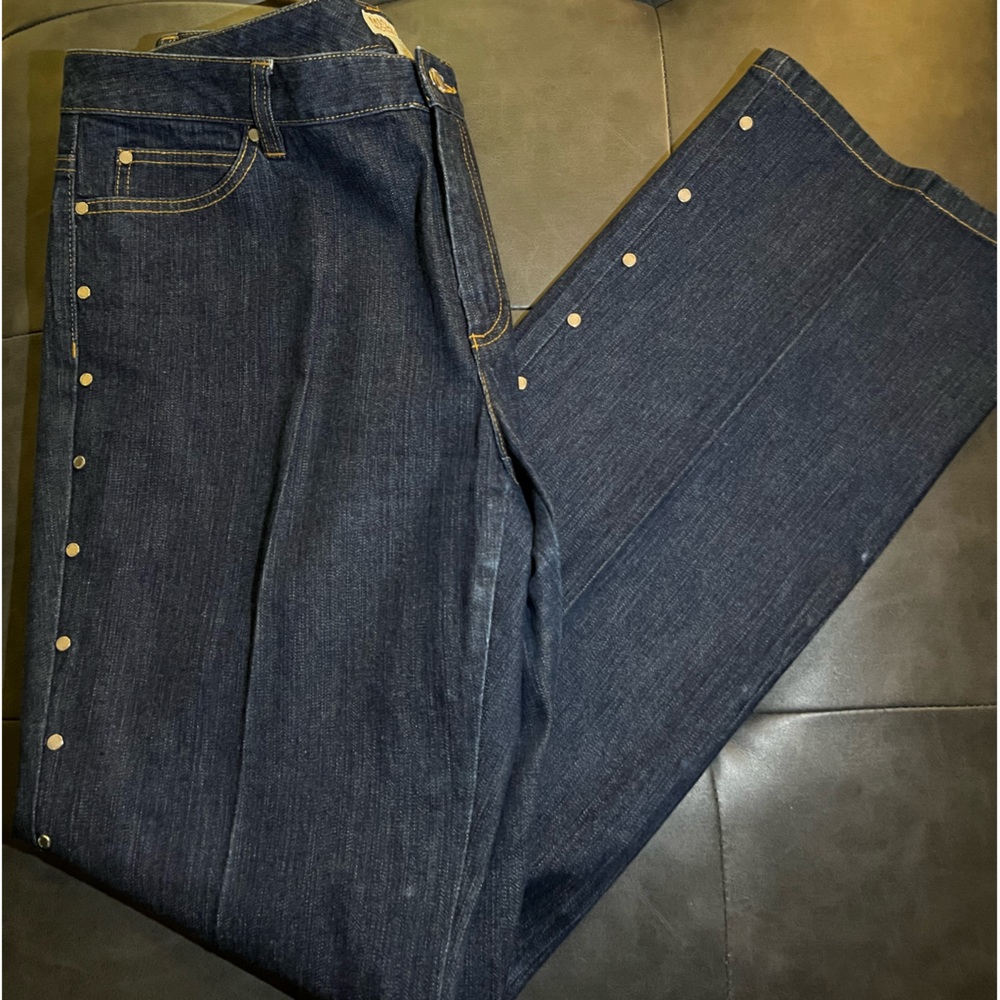 Michael Kors Straight Leg Dark Blue Denim Jeans with Silver Studded Hardware